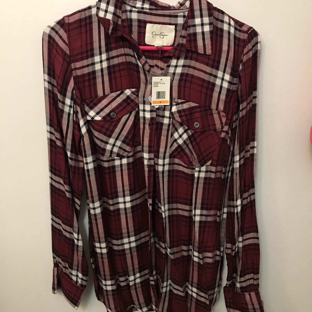 NWT Jessica Simpson Red Plaid Button Down Top size small - Picture 4 of 5